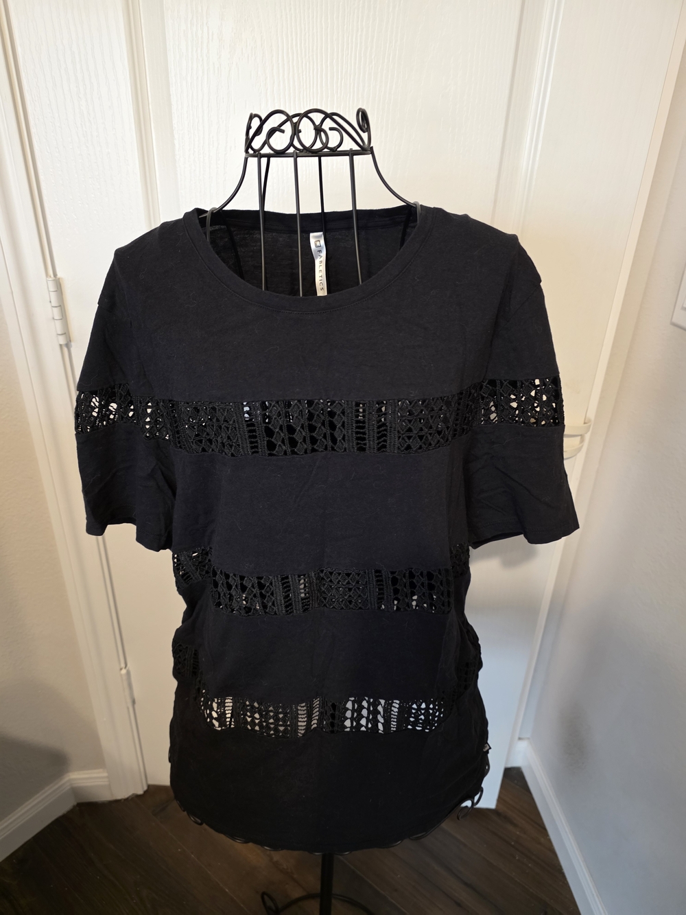 Fabletics Black Short Sleeve Lace-Panel Tee